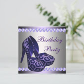 ハイヒール靴 紫 ヒョウ柄 誕生日パーティー 招待状 (スタンド正面)