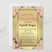 ハイヒール, ガラス, ゴールドグリッターの花 モチーフ 引退 招待状 (正面)