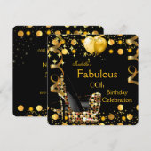 ハイヒール ゴールド イエロー 風船 誕生日パーティー 招待状 (正面/裏面)