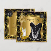 ハイヒール シャンデリア ラレース コルセット ブラック ゴールド 招待状 (正面/裏面)