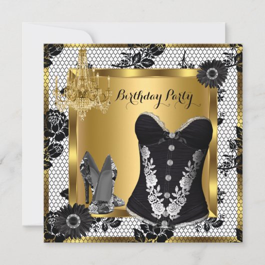 ハイヒール シャンデリア レース コルセット 黒 3 招待状 (正面)