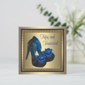 ハイヒール シューズ ロイヤルブルー ゴールド バースデーパーティー 招待状 (スタンド正面)