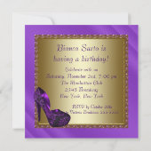 ハイヒール シューズ 女性 パープル ゴールド 誕生日パーティー 招待状 (裏面)