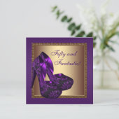 ハイヒール シューズ 女性 パープル 50歳の誕生日パーティー 招待状 (スタンド正面)
