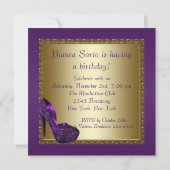 ハイヒール シューズ 女性 パープル 50歳の誕生日パーティー 招待状 (裏面)