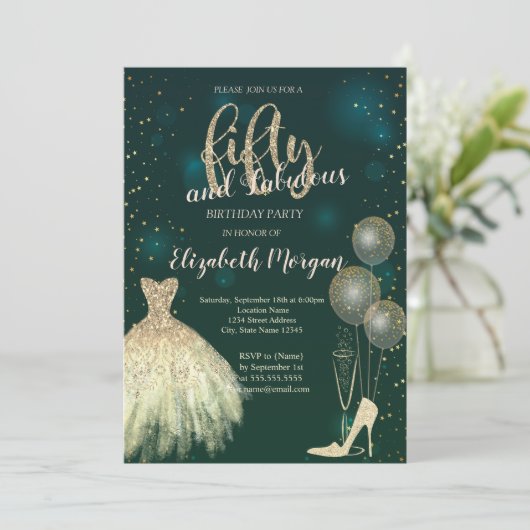 ハイヒール,ドレス,スターズグリーン50誕生日 招待状 (スタンド正面)