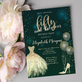 ハイヒール，ドレス，スターズグリーン50誕生日 招待状