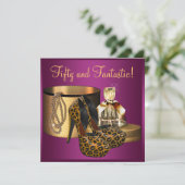 ハイヒール ピンク レオパード 女性の 50歳の誕生日 招待状 (スタンド正面)