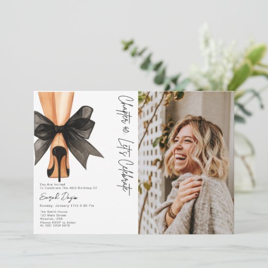 ハイヒール ブラックボウ 40歳の誕生日パーティーの写真 招待状 (スタンド正面)