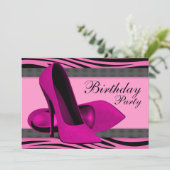 ハイヒール&ホットピンクゼブラ誕生日パーティー 招待状 (スタンド正面)