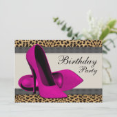 ハイヒール ホットピンク レオパード 誕生日パーティー 招待状 (スタンド正面)