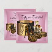 ハイヒール レオパード ゴールド 女性の50歳の誕生日 招待状 (正面/裏面)