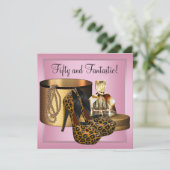 ハイヒール レオパード ゴールド 女性の50歳の誕生日 招待状 (スタンド正面)