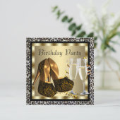 ハイヒール レオパード 誕生日 女性 コックテール 招待状 (スタンド正面)