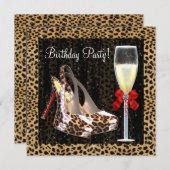 ハイヒール レッド レパード 誕生日 招待状 (正面/裏面)