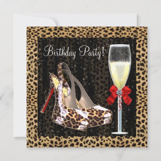 ハイヒール レッド レパード 誕生日 招待状 (正面)