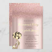 ハイヒール ローズゴールド グリッター 還暦パーティー 招待状 (正面/裏面)