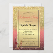 ハイヒール,ワイングラス,赤,グリッター退職パーティー 招待状 (正面)