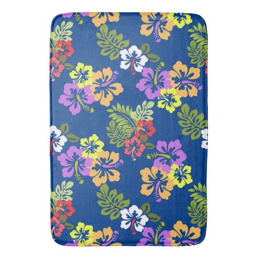 ハイビカラフルスカスの花の模様（青） バスマット (正面縦)
