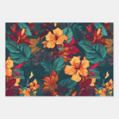 ハイビカラフルスカス、イエローオレンジフローラ、3セット ラッピングペーパーシート (正面)