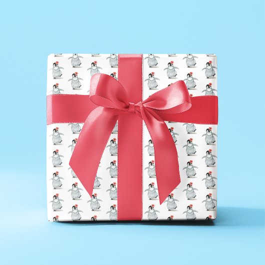 ハイビガーリースカス花柄のかわいいペンギン ラッピングペーパー