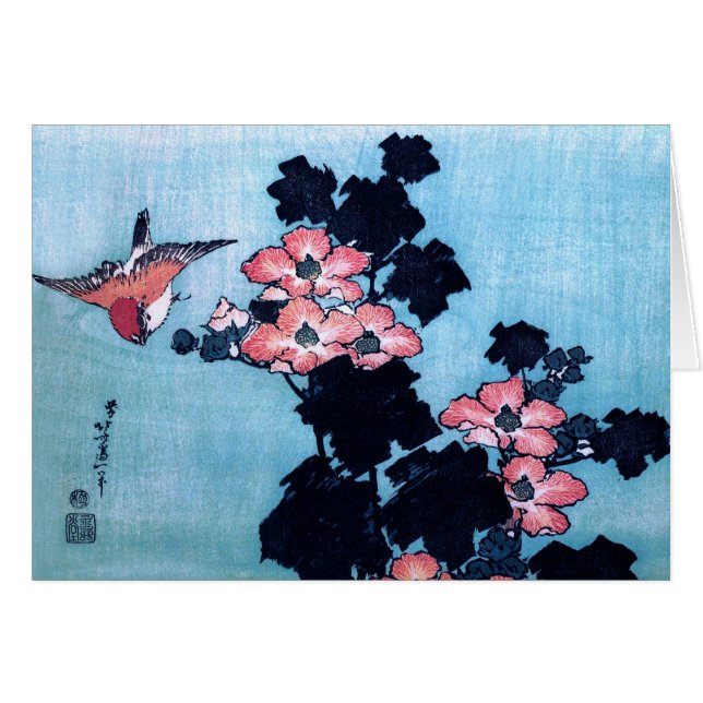 ハイビスカスおよびすずめ、Hokusai (正面横)