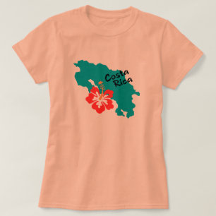 ハイビスカスが付いているコスタリカの地図 Tシャツ