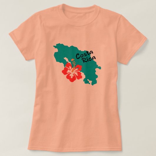 ハイビスカスが付いているコスタリカの地図 Tシャツ (デザイン正面)