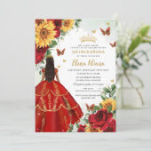 ハイビスカスとひまわりと赤いバラの美しいフラワーアレンジメントです。 招待状 (スタンド正面)