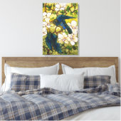 ハイビスカスとオウムのステンドグラス窓 キャンバスプリント (インサイチュ (寝室))