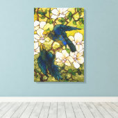 ハイビスカスとオウムのステンドグラス窓 キャンバスプリント (インサイチュ (ウッドフロア))