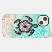 ハイビスカスとカメ iPhoneケース (裏面横)