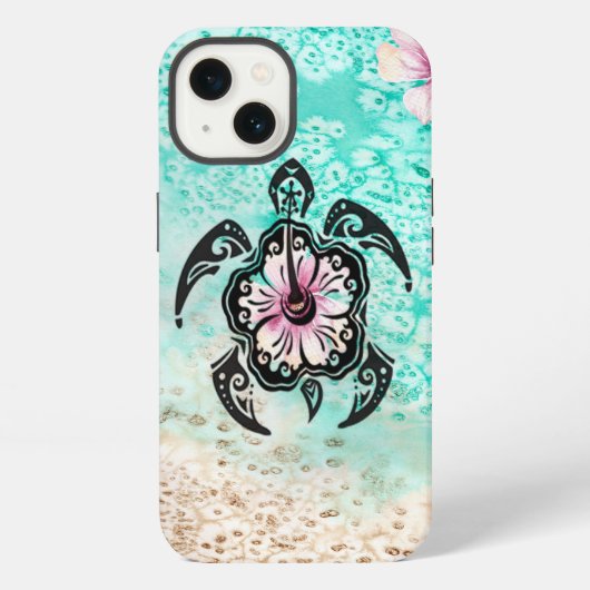 ハイビスカスとカメ iPhoneケース (裏面)
