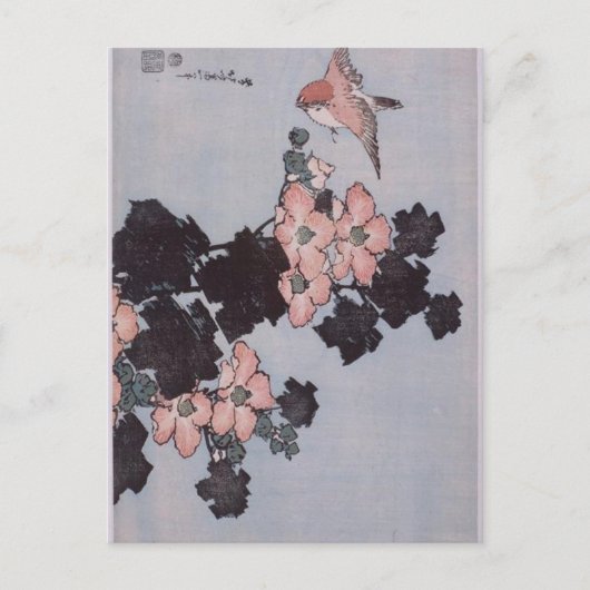 ハイビスカスとスパロウによる葛飾北斎 ポストカード (正面)