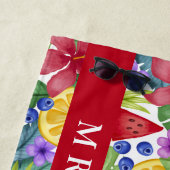 ハイビスカスとトロピカル葉の名前 ビーチタオル (インサイチュ)