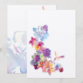 ハイビスカスとハチドリの水彩招待状 招待状 (正面/裏面)