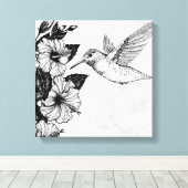 ハイビスカスとハミングバード キャンバスプリント (インサイチュ (ウッドフロア))