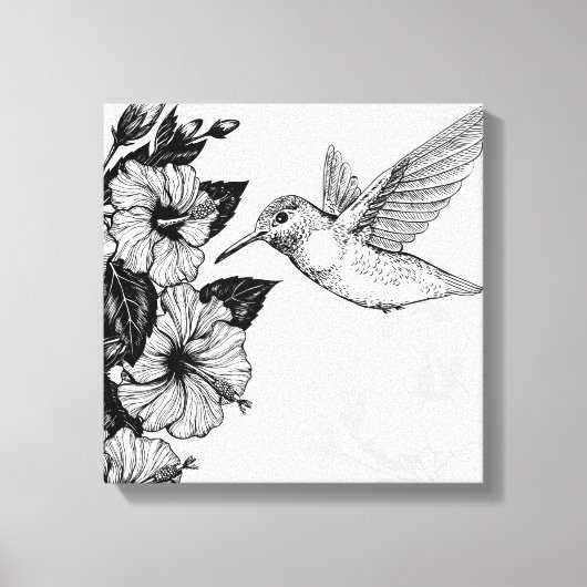 ハイビスカスとハミングバード キャンバスプリント (正面)