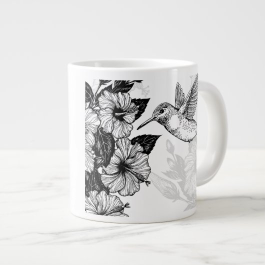 ハイビスカスとハミングバード ジャンボコーヒーマグカップ (正面右)