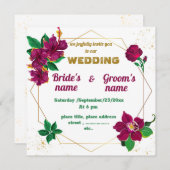 ハイビスカスとバラの幾何学的な結婚式 招待状 (正面/裏面)