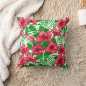 ハイビスカスとパーム葉の クッション (ブランケット)
