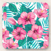 ハイビスカスとパーム葉の コースター (正面)