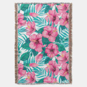 ハイビスカスとパーム葉の スローブランケット (正面縦)