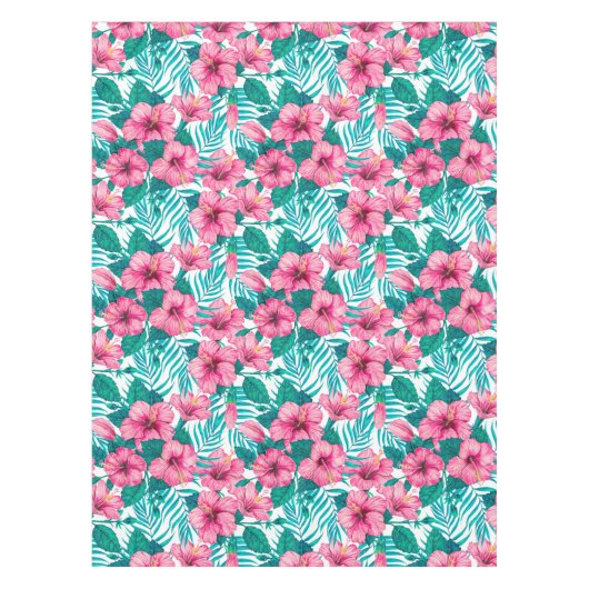 ハイビスカスとパーム葉の テーブルクロス (正面)