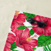 ハイビスカスとパーム葉の ビーチタオル (インサイチュ)