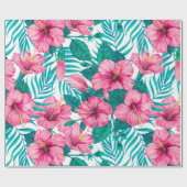 ハイビスカスとパーム葉の ラッピングペーパー (フラット)