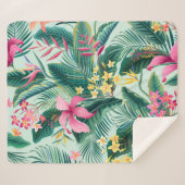 ハイビスカスとフローラの継ぎ目のない熱帯パターン シェルパブランケット (正面(横))