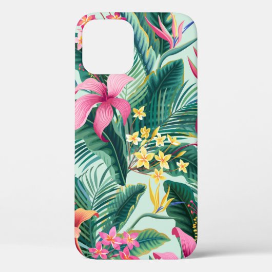 ハイビスカスとフローラの継ぎ目のない熱帯パターン Case-Mate iPhoneケース (裏面)