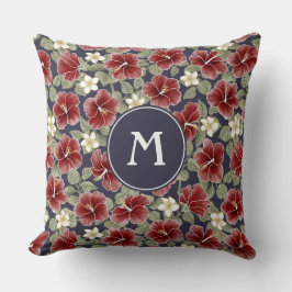 ハイビスカスとプルメリア – マルーン クッション