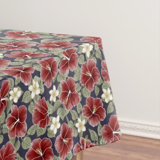 ハイビスカスとプルメリア – マルーン テーブルクロス (インサイチュ)